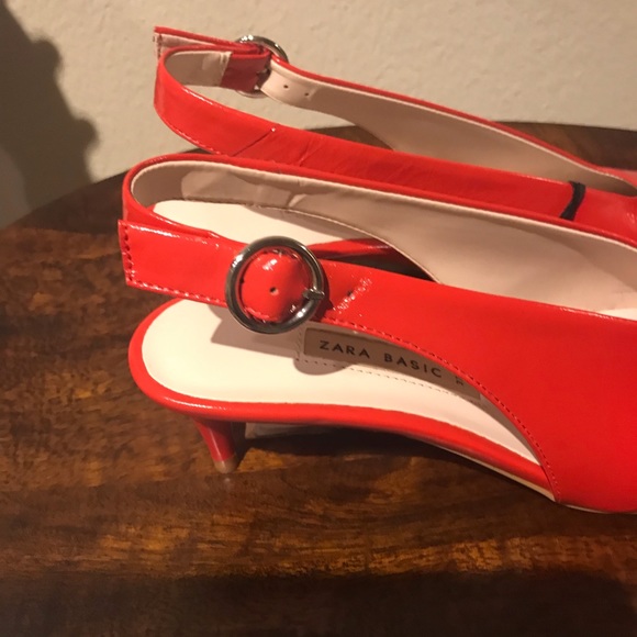 ZARA RED LEATHER SHOES WITH AMAZING HEEL SZ 7 & 11 - Picture 4 of 5